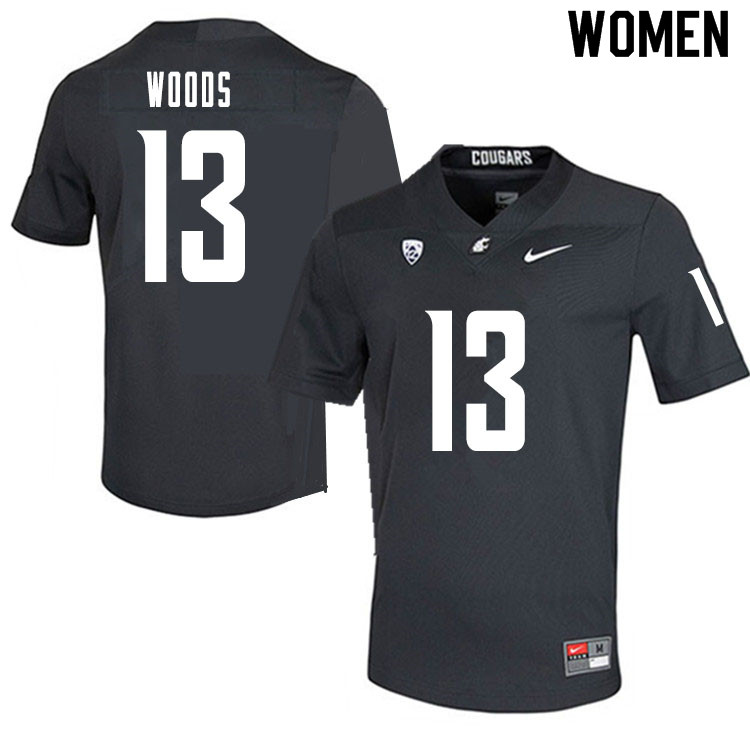 Women #13 Jahad Woods Washington State Cougars College Football Jerseys Sale-Charcoal - Click Image to Close